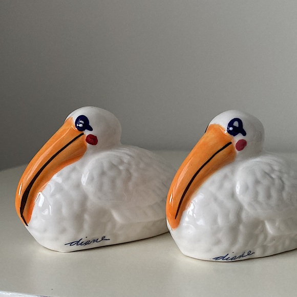 Vintage Salt and Pepper Shakers Ceramic Pelicans by Blue Sky Nautical Beach Sea - Picture 3 of 13
